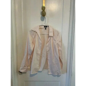 Jones New York Signature Women's size Medium Pink & White Striped Button Down Sh